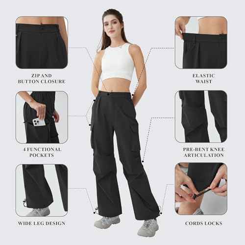 Women¡¯s Hiking Pants Wide Leg Cargo Pants Quick Dry Lightweight Water-Resistant Travel Casual Trousers with 4 Pockets