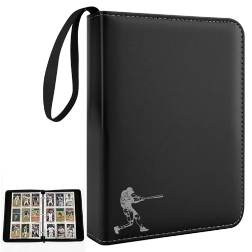 Black PU Leather Baseball Card Binder 900 Capacity with Removable Sleeves - Large
