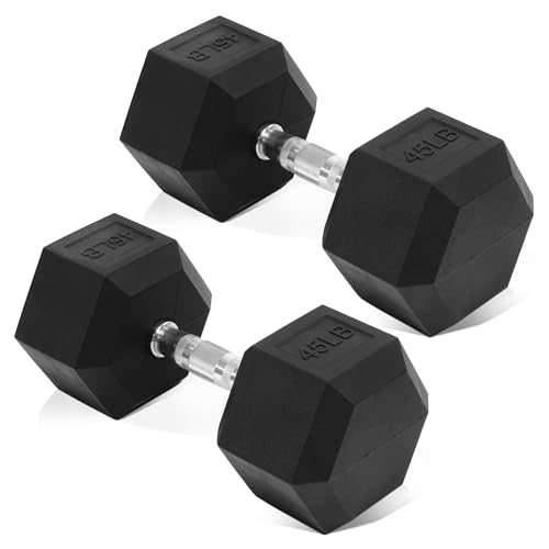 Fitvids Hex Rubber Coated Dumbbells Hand Weights Pairs for Exercises and Fitness and Home Gym, Pairs