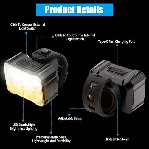 2 Pcs Bike Light,Bicycle Lights Front and Rear,USB Rechargeable Bike Light Set 6+12Modes,IPX4 Waterproof Bike Lights for Night Riding or Cycling,Taillights with Internal Spot and External Flood Light