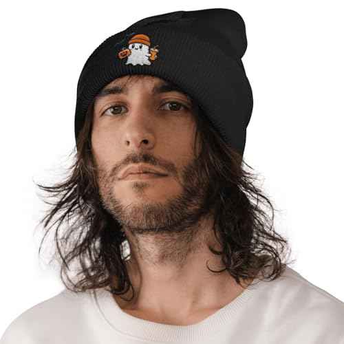 Cute Frog Skeleton Embroidered Beanie Knit Hat for Men Women, Halloween Goth Graphic Winter Black Skull Cap