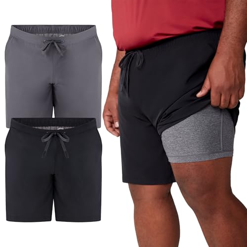 Big & Tall Athletic Shorts for Men 3X-Large 2-Pack Black Grey 9 Inch Gym Shorts