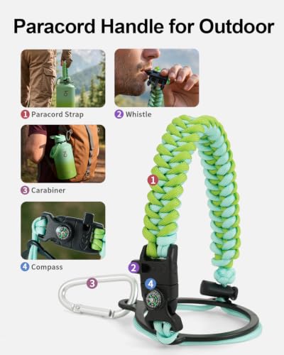 Dark Green 64oz Insulated Stainless Steel Water Bottle with 3 Lids & Paracord Handle