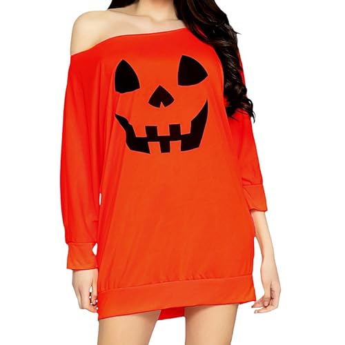 Womens Pumpkin Shirts Halloween Sweatshirts Longs Sleeve Round Neck Tunic Tops Casual Loose Scrub Tops