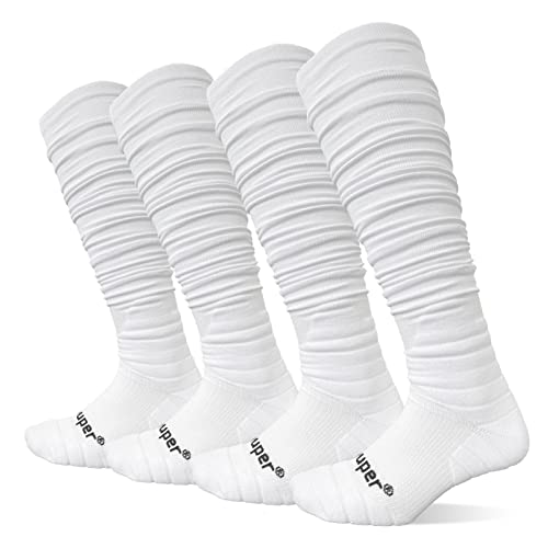 Youper Padded Football Socks - Medium White, Extra Long Soccer Socks for Men & Boys - 2 Pack