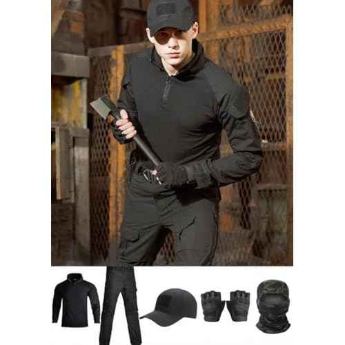 Tactical Uniform,Combat Pants and Shirt,Cap Balaclava Gloves Set,Camo Camouflage Suits, Men's Military Airsoft Gear