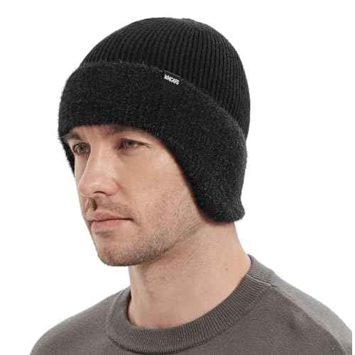 Wmcaps Winter Fleece Line Beanie with Earflap for Men Women, Outdoor Warm Thermal Knitted Hat Stocking Caps