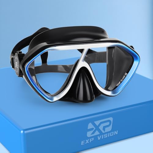 EXP VISION Scuba Diving Mask for Adults - Glacier Blue Anti-Fog Leak-Proof Snorkeling Mask with Soft Nose Cover