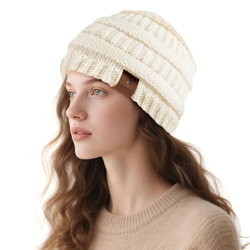 Beanies Hat for Women & Men,Warm Soft Knitted Beanie Unisex Cuffed Hat for Winter Fleece Lined Hats Snow Cap