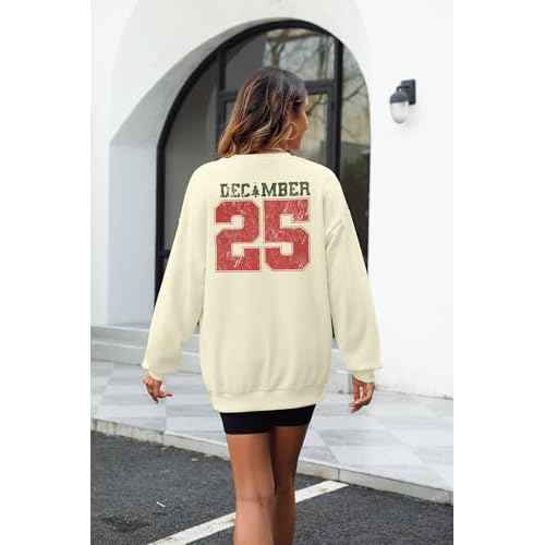 JINTING Christmas Sweatshirts for Women December 25 Graphic Sweater Classic Christmas Tree Pullover Blouse