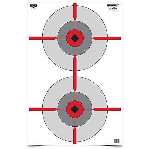 BIRCHWOOD CASEY 23" x 35" Eze-Scorer Double Bull's-Eye Shoot-Up Brilliant White Paper Targets for Indoor and Outdoor Use, 100 Targets