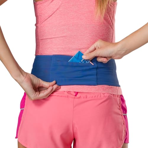 Nathan Zipster Max Running Belt Small Blue Rose Gold - Bounce-Free Waist Pack with Large Zipper Pocket for Women and Men