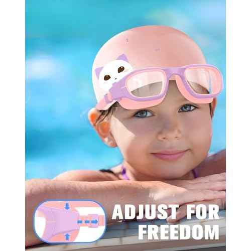 Kids Swim Goggles with Silicone Swim Cap, Swimming Goggles Cap Set for Kids 6-14, Anti-Fog Anti-UV for Boys Girls