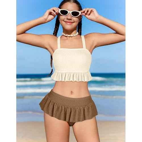 Migu Girls Swimsuits with Ruffled Hem Cute Bikini 2 Piece Bathing Suits for Girls Swimwear