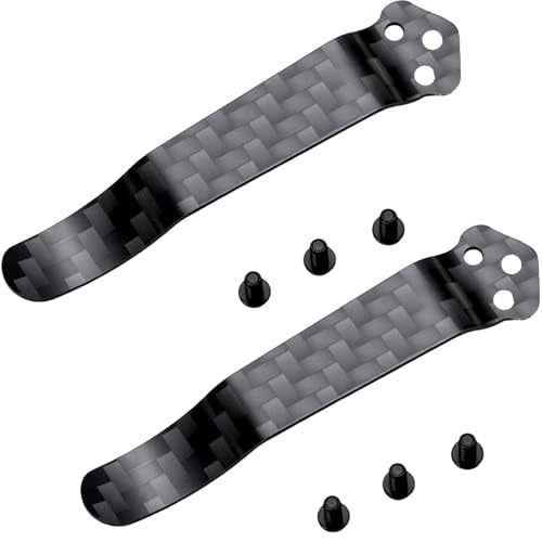 2 pack Titanium Alloy Deep Carry Pocket Clip - 3-Hole Carbon Fiber Replacement Compatible with Spyderco PM2/Manix/Delica Models with Screws