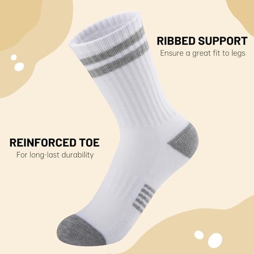 10 Pairs Boys Athletic Crew Socks 4-6 6-8 8-10 Years White - Half Cushioned