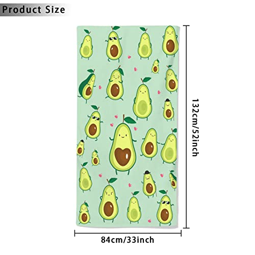 Oversized Microfiber Beach Towel 52x33 Inches - Quick Dry Sand-Free Gift for Kids & Adults - Avocado Design