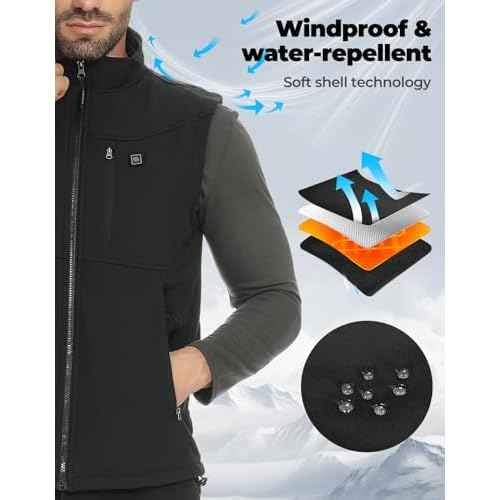 KEMIMOTO Men's Heated Vest with Battery Pack Included, Lightweight Heated Vest for Men by APP Temp Control, Black