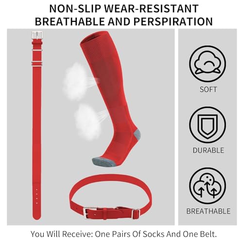 Toddler Baseball Socks & Belt Set for Kids Ages 2-16, 5-7 Years Red Variation