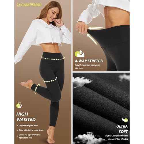 CAMPSNAIL Fleece Lined Leggings Women - Thick Soft High Waisted Black Tummy Control Thermal Warm Velvet Pants for Cold Winter
