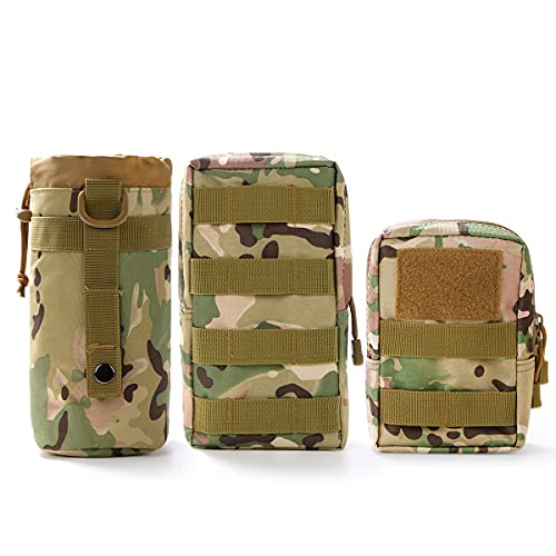 Combo Tactical Molle Pouch Set with Water Bottle Holder - Black+Pink