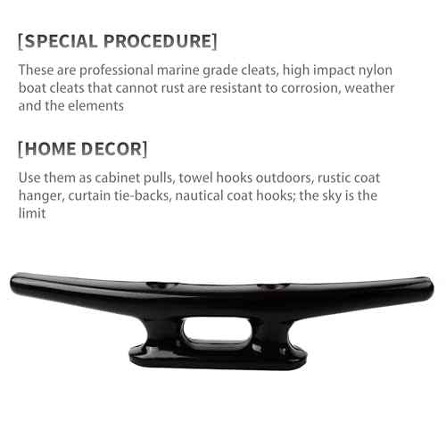 Nylon Boat Cleats Black, 4"/5"/6"/8", Marine Grade Dock Cleats for Rope, Kayak, Mooring, Canoe, Maritime Decor, Tie Down