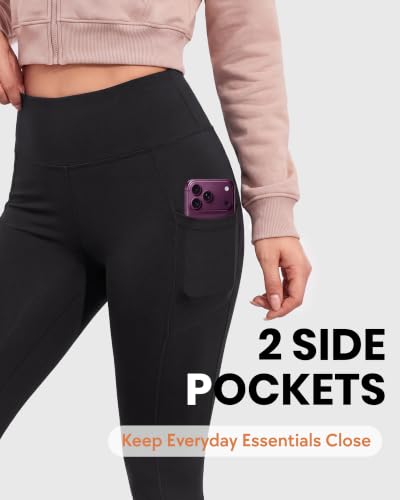 High Waisted Leggings for Women with Pockets - 26 Inch Fleece Lined Black