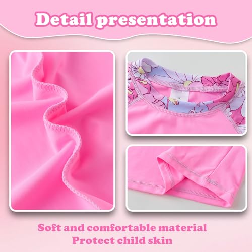 Girls Rash Guard Swimsuit Short Sleeve Bathing Suit Set - Pink Dahlia, 6 Years