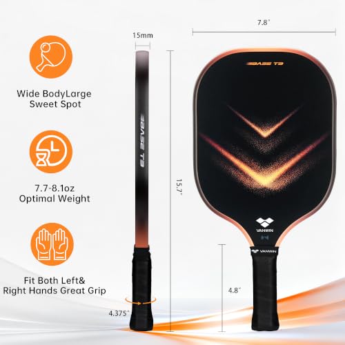 Pickleball Paddles Set of 2 with Carbon Fiber Surface and High-Density Core - Lightweight 7.7oz