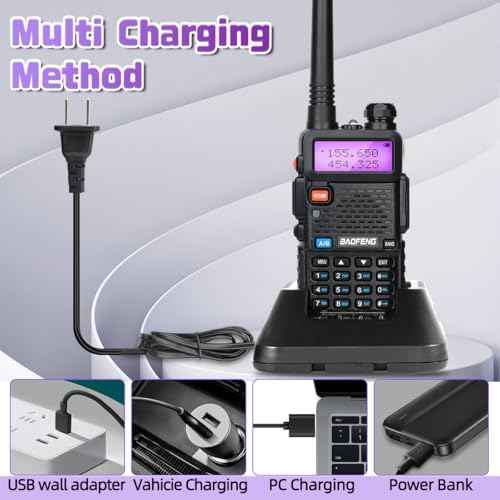 Baofeng UV-5R Ham Radio Upgrade 8W Handheld Long Range UV5R Walkie Talkies with Earpiece M-5R 5RX Multi Band Two Way Radio with Copy Frequency,USB-C Charger for Hunting Survival Gear