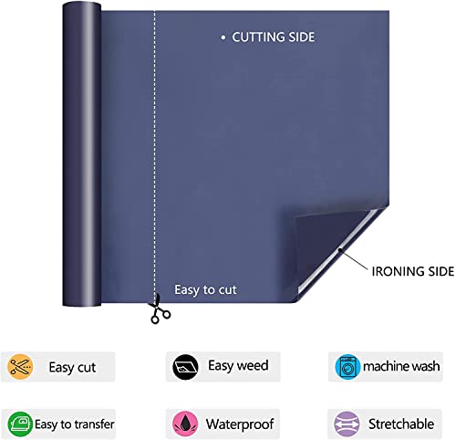 HTVVETUR Heat Transfer Vinyl Roll Navy 12Inch x 25Ft for Fabric Projects