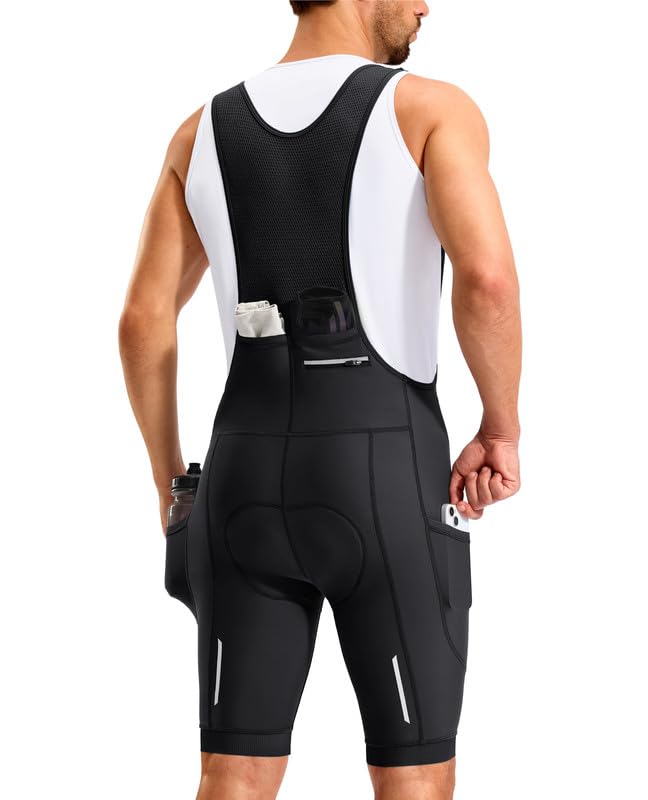 Men's Cycling Bibs Shorts 4D Padded with Anti-Slip Leg Grips - Black, Large