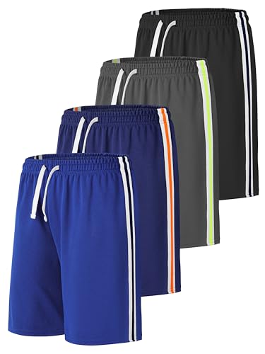 Boys Athletic Shorts 4 Pack Mesh Quick Dry Basketball Soccer Gym Summer Clothes