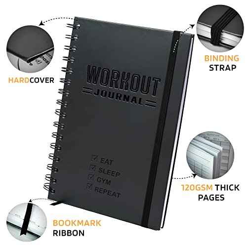 Nextnoid Hardcover Fitness Journal Workout Planner for Men & Women - A5(5.7" x 8.3") Sturdy Workout Log Book to Track Gym & Home Workouts