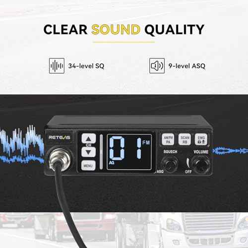 Retevis MB3 40-Channel AM/FM CB Radio Kit with Antenna, Full Set of Fixed-Mount Kit,ANL Noise Reduction, Emergency Channel 9/19, PA & VOX, Auto-Scan,External Speaker Jack,for Trucker Essentials
