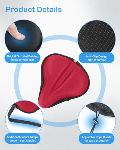 Red Gel Bicycle Seat Cover Cushion for Women and Men