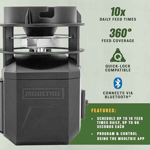 Moultrie Pro Hunter III Deer Feeder Kit - Quicklock Adapter Fits Most Flat Bottom Hoppers - Digital Timer System with 10 Daily Feed Times - Moultrie Connect Bluetooth