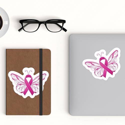 Breast Cancer Awareness Butterfly Sticker - 5 Inch Pink Ribbon Vinyl Decal