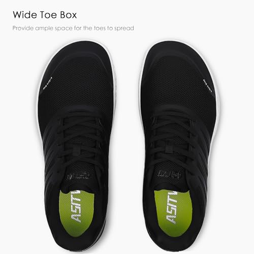 Men's Wide Zero Drop Minimalist Barefoot Sneakers 10.5 Black White