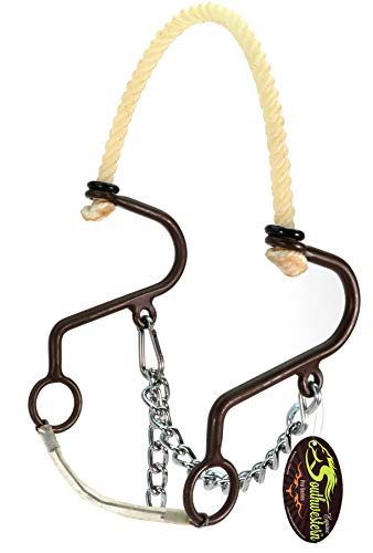 Western Hackamore Rope Nose Band Antique Bronze 6-inch Cheek Adjustable