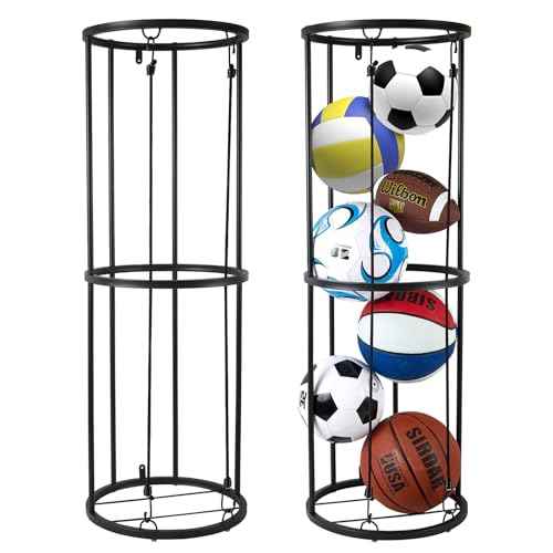 Garage Ball Storage Rack - Wall-Mounted Vertical Ball Holder for Basketball, Soccer, Volleyball, Football - Space-Saving Sports Organizer for Garage, Home, Basement, Kids' Room, Outdoor Use