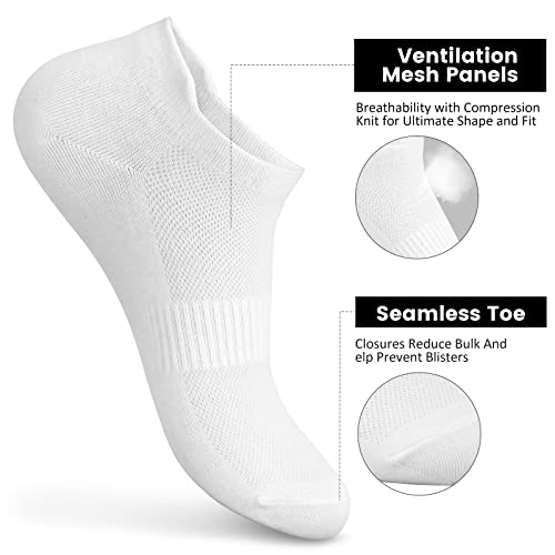 Women's Ankle Cotton Socks - Low Cut Athletic No Show Socks, 6 Pairs, White & Black Colors