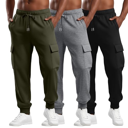 August Alley Men's Cargo Joggers with 4 Pockets - Olive Green, Light Gray, Black