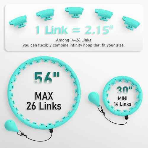 Weighted Hula Circle with 26/32 Links(56-66 Inch) for Adults Weight Loss, Infinity Fitness Hoop Plus Size, for Women Smart Exercise Equipment