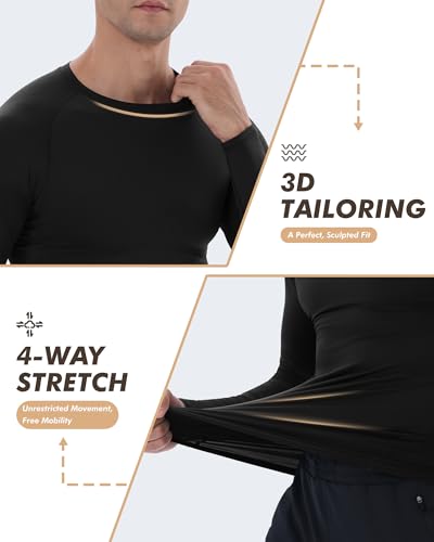 Men's Compression Long Sleeve Shirt 2 Pack - Black & White, Medium