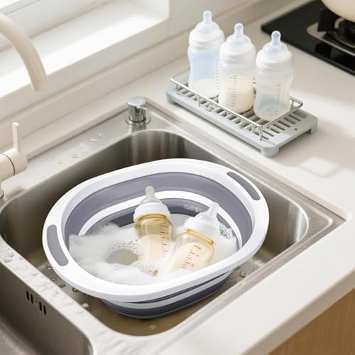Collapsible Wash Basin with Drain Plug and Lid - 7.5L Folding Dish Tub for Camping & Kitchen