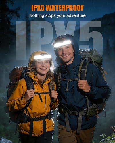 Rechargeable Headlamp with 230° Wide Beam 500 Lumens, USB-C, Waterproof