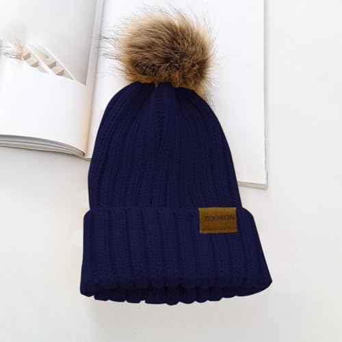 ZOORON Beanies for Womens Winter Knitted Beanies Hats with Faux Fur Pom Warm Knit Skull Cap