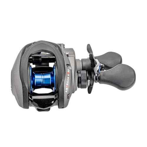 Lew¡¯s American Hero Baitcast Fishing Reel, 4+1 Bearings, 7.5:1 Gear Ratio, Graphite Frame, Speed Gears, Magnetic Control System, Gray/Black/Blue