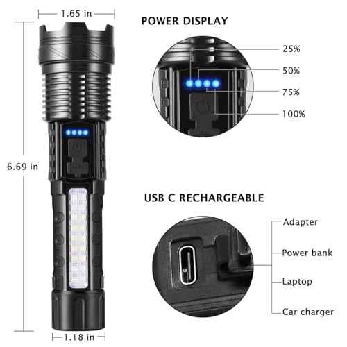 1Pack Flashlight Rechargeable, Rechargeable Flashlights High Lumens L9000, Super Bright Flashlight Powerful, Tactical Flashlights High Lumens, LED Flash Light High Powered for Home Emergencies Camping